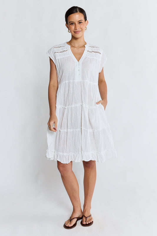 Image of Dresses. Product name - LulaLife Laverne Tier Dress White in White colour by brand - Lulalife