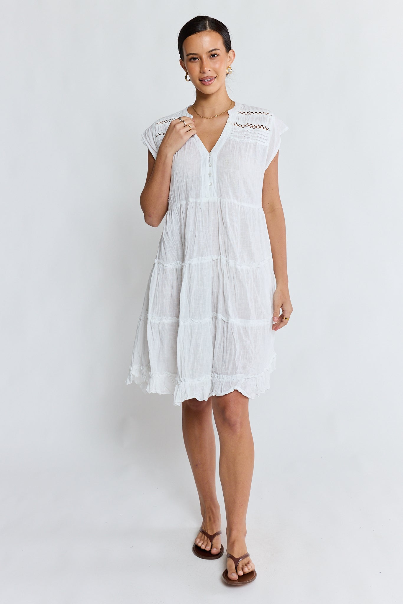 LulaLife Laverne Tier Dress (White)