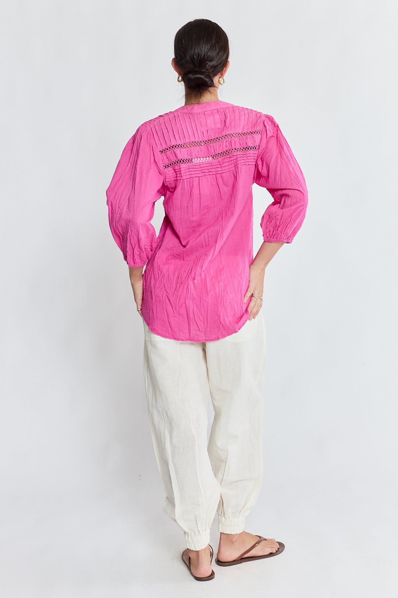 LulaLife Laverne Tuck Shirt (Fuschia)