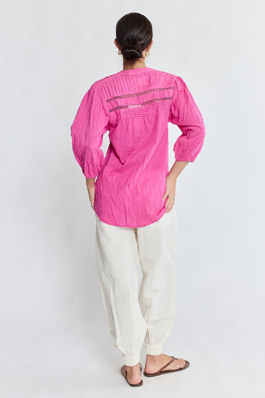LulaLife Laverne Tuck Shirt (Fuschia)