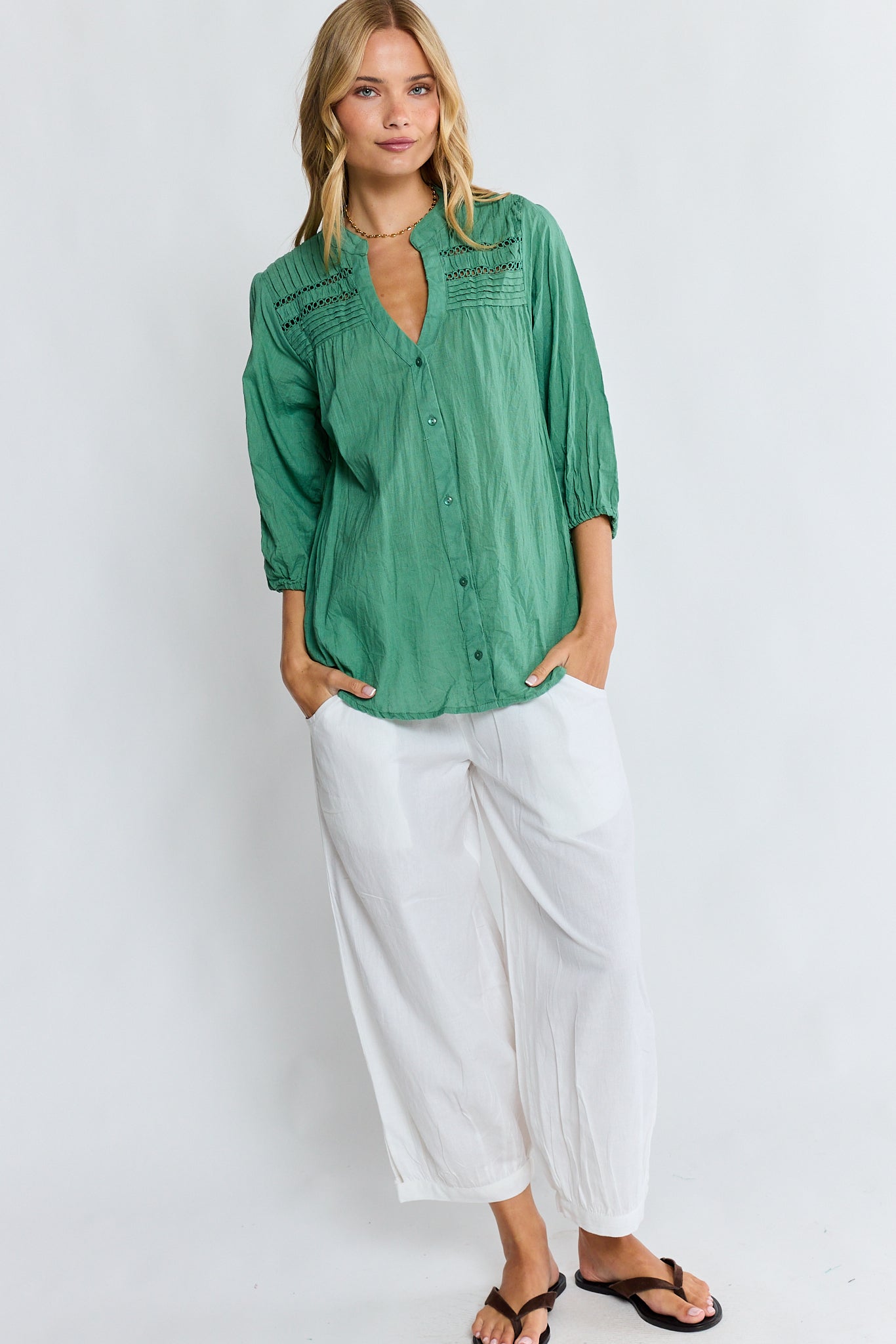 LulaLife Laverne Tuck Shirt (Gumleaf)