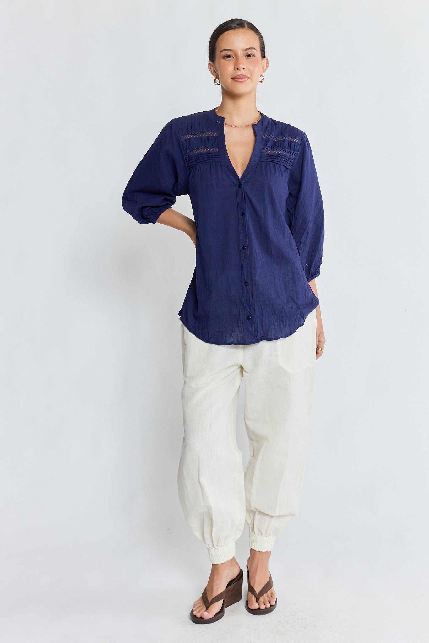 LulaLife Laverne Tuck Shirt (Navy)