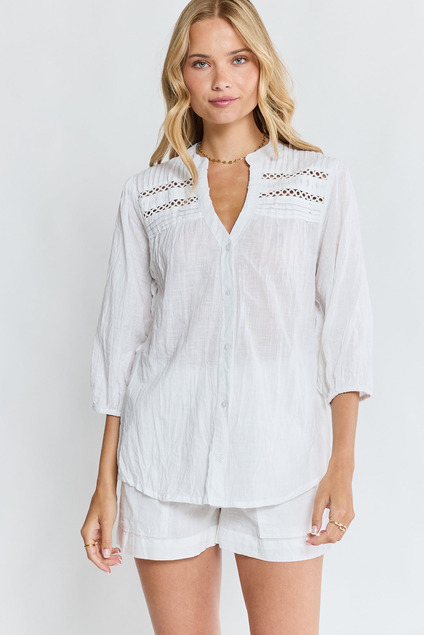 LulaLife Laverne Tuck Shirt (White)