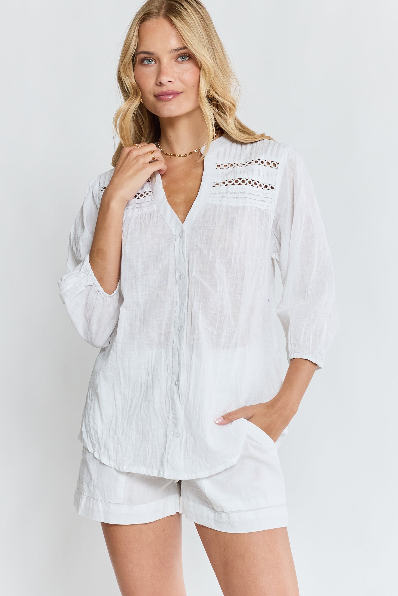 Image of Shirts. Product name - LulaLife Laverne Tuck Shirt White in White colour by brand - Lulalife