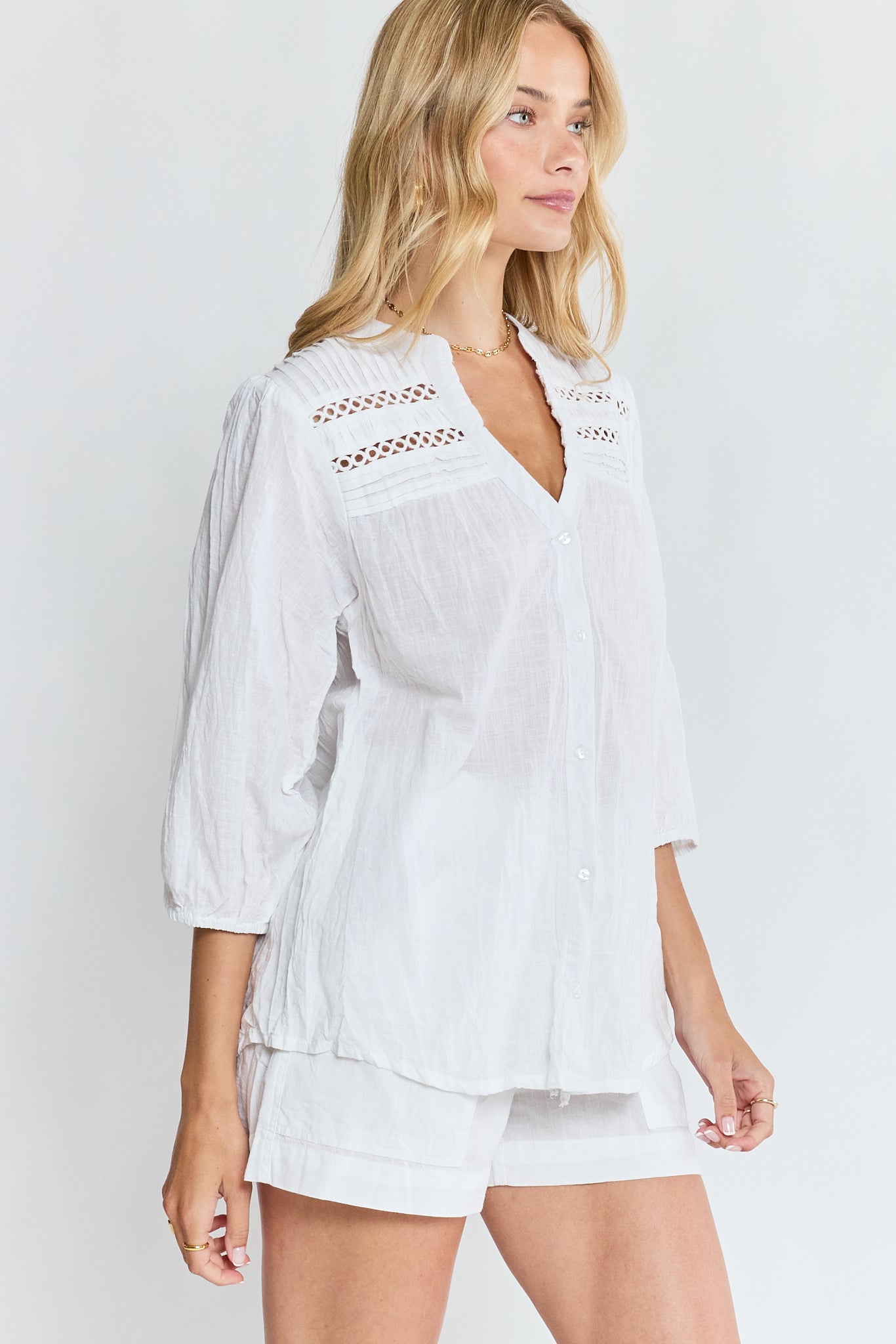 LulaLife Laverne Tuck Shirt (White)