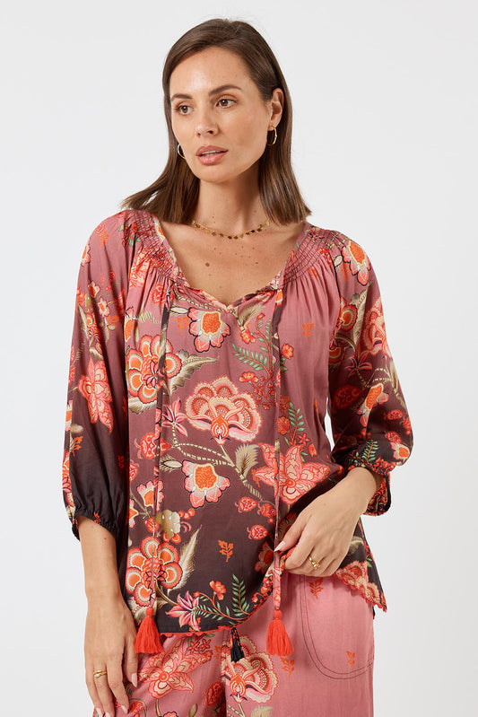 Image of a model wearing Tops. Productname: LulaLife Lovis Top Flame in Flame colour by brand - LulaLife