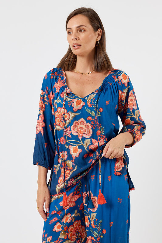 Image of a model wearing Tops. Productname: LulaLife Lovis Top Ocean in Ocean colour by brand - LulaLife