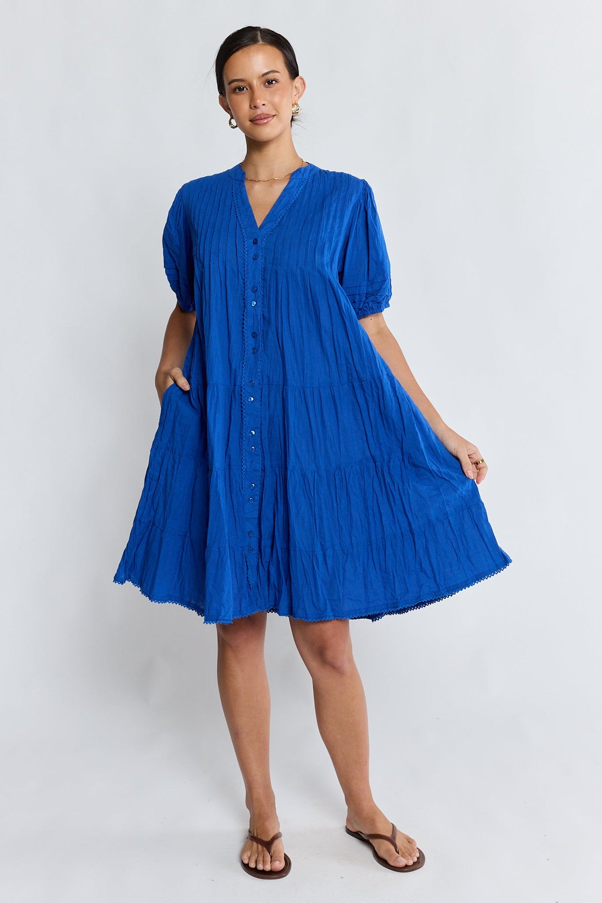 Image of Dresses. Product name - LulaLife Marilyn Button Dress Azure in Azure colour by brand - Lulalife