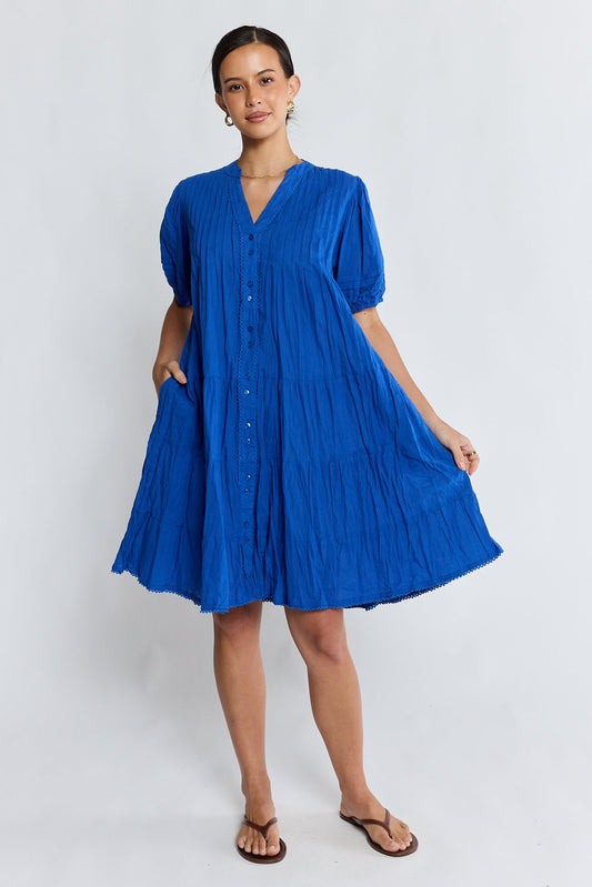 Image of Dresses. Product name - LulaLife Marilyn Button Dress Azure in Azure colour by brand - Lulalife
