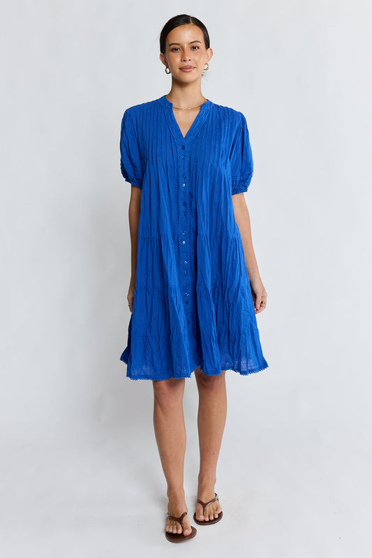 LulaLife Marilyn Button Dress (Azure)