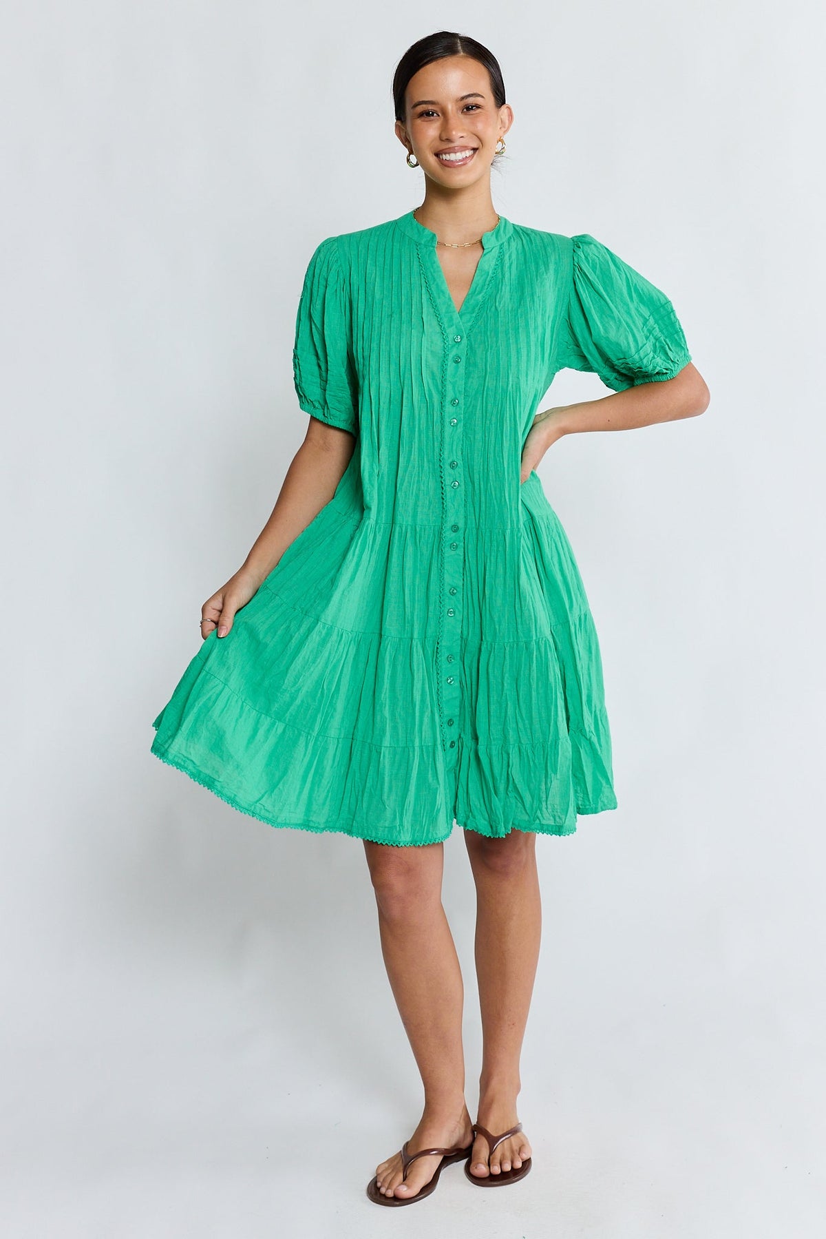 Image of Dresses. Product name - LulaLife Marilyn Button Dress Sea in Sea colour by brand - Lulalife