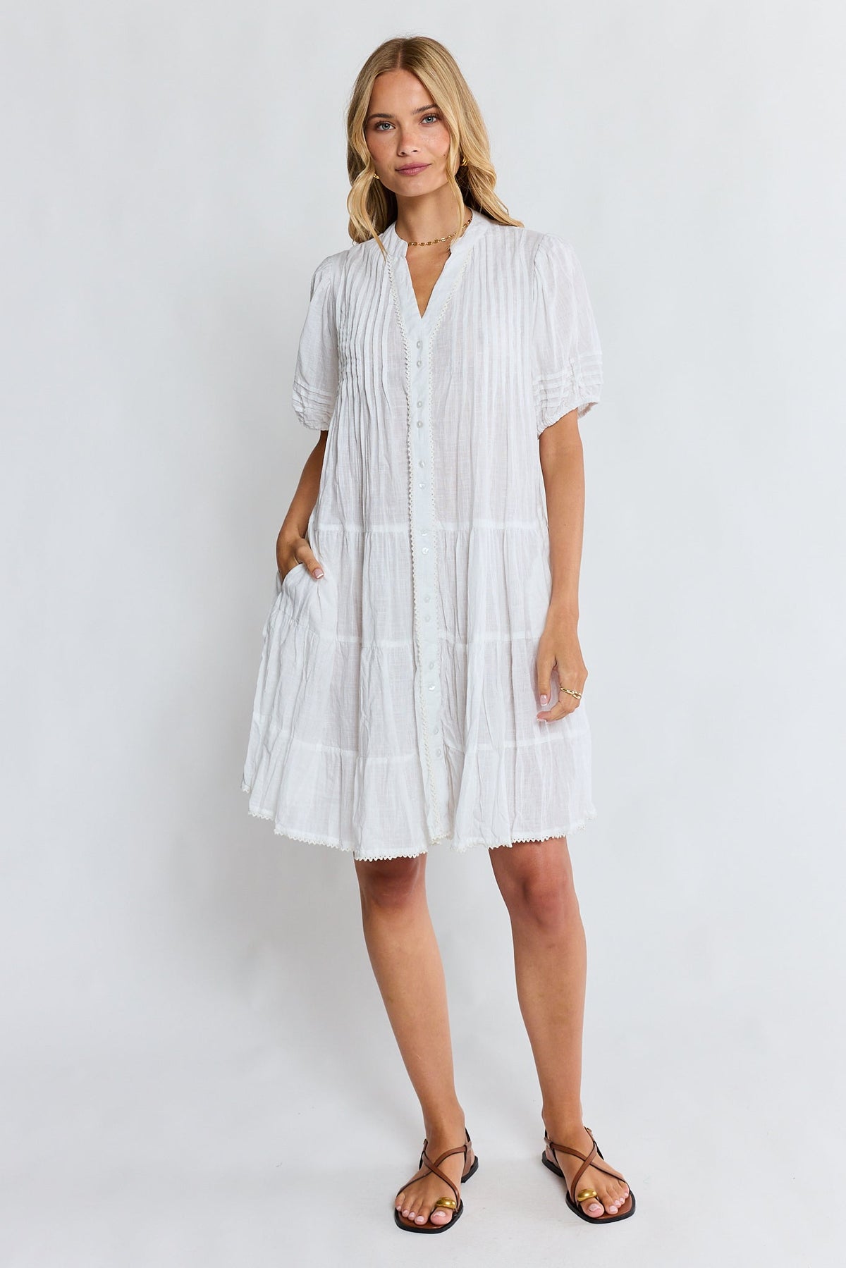 LulaLife Marilyn Button Dress (White)