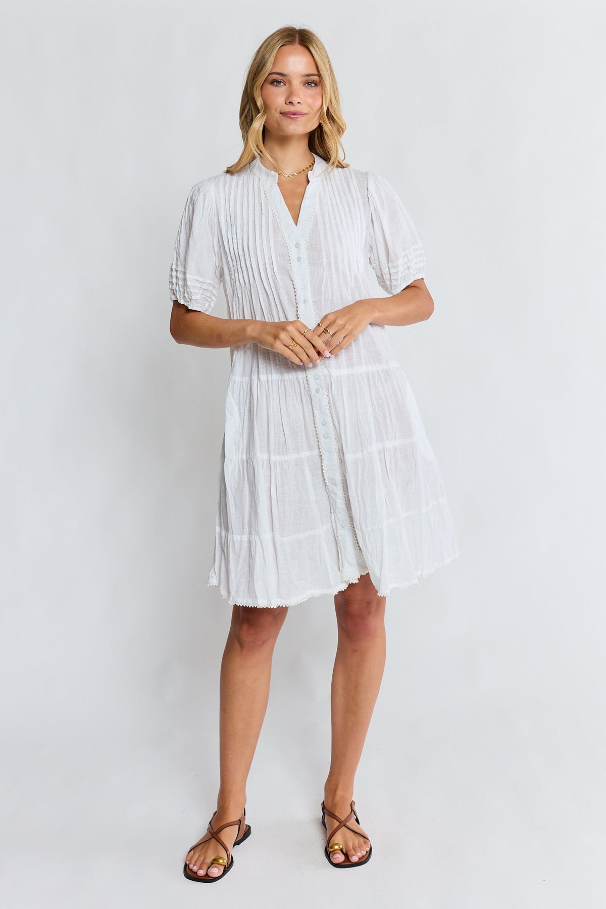 LulaLife Marilyn Button Dress (White)