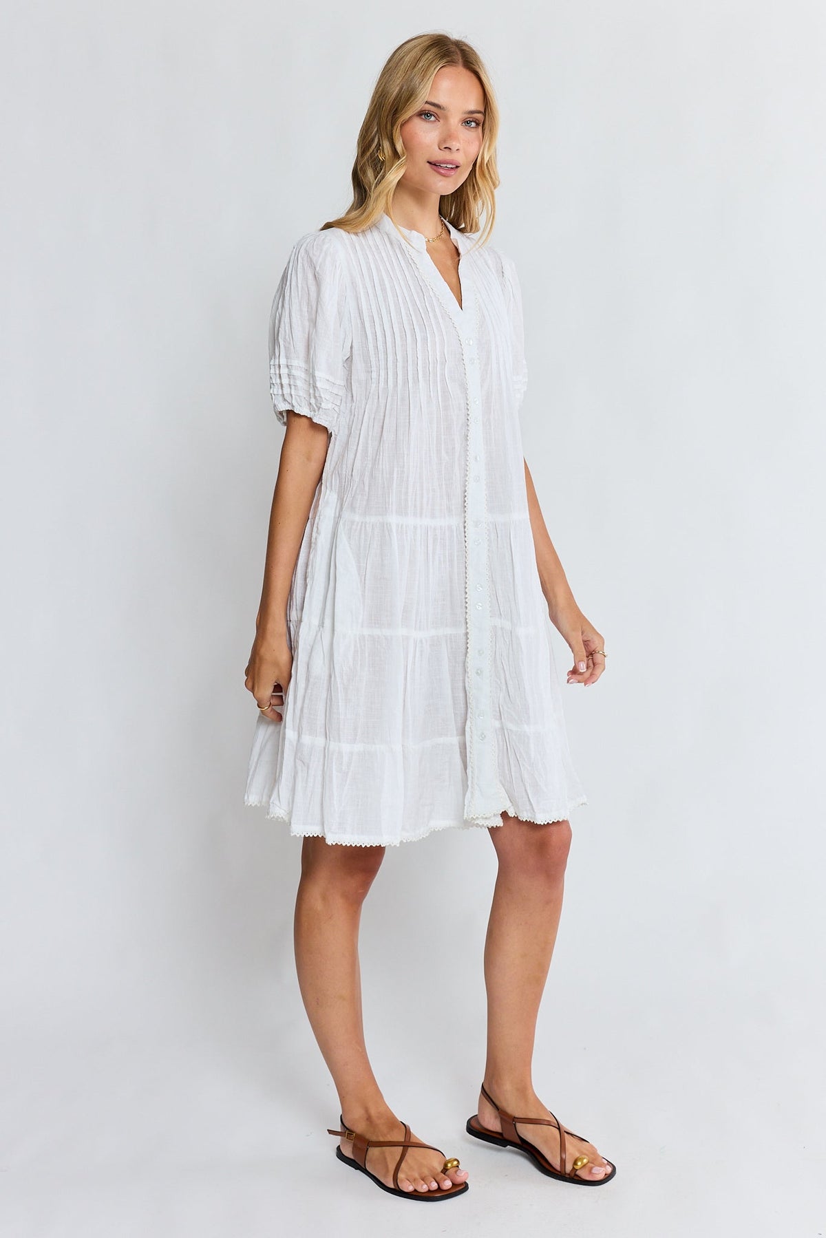 LulaLife Marilyn Button Dress (White)