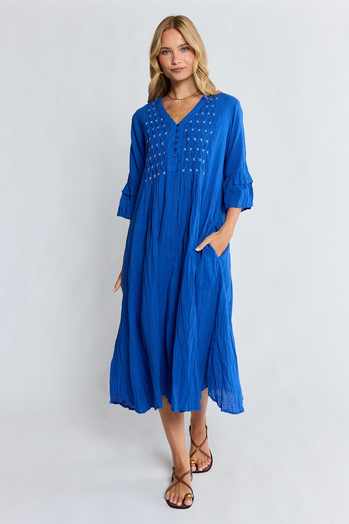 Image of Dresses. Product name - LulaLife Marilyn Midi Azure in Azure colour by brand - Lulalife