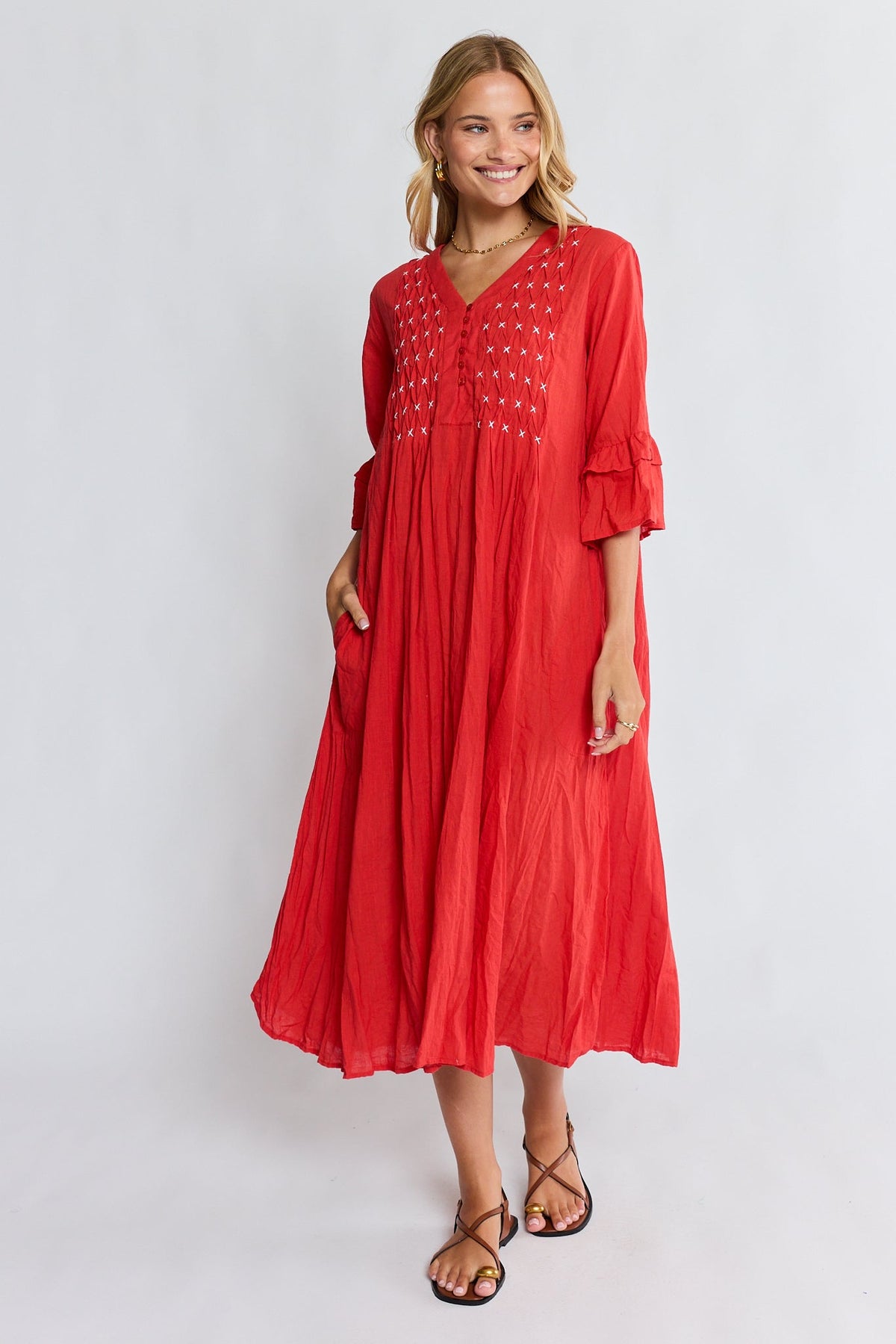 Image of Dresses. Product name - LulaLife Marilyn Midi Red in Red colour by brand - Lulalife