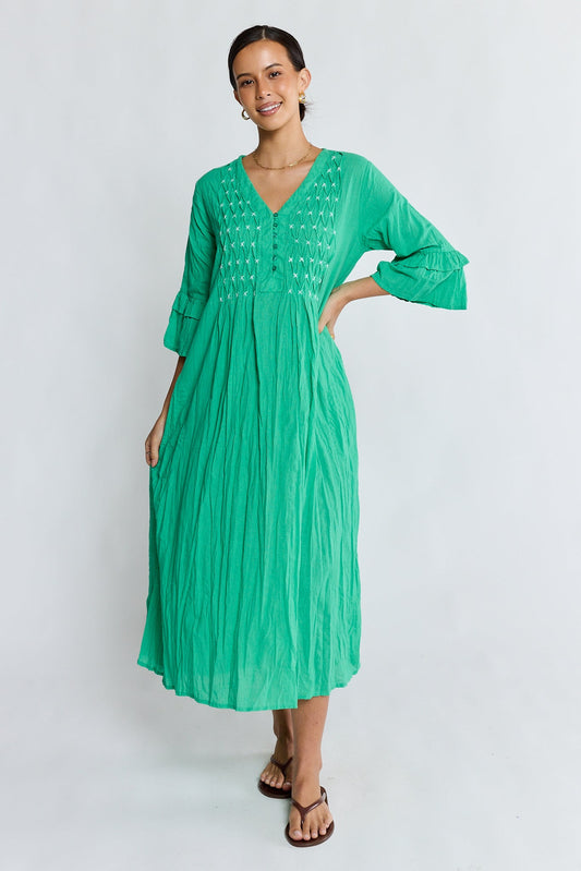 Image of Dresses. Product name - LulaLife Marilyn Midi Sea in Sea colour by brand - Lulalife