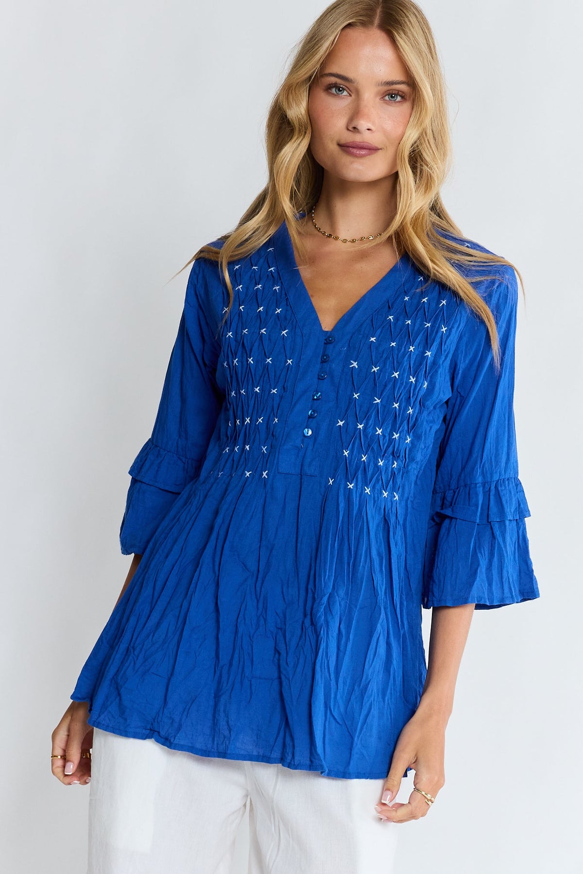 Image of Shirts. Product name - LulaLife Marilyn Shirt Azure in Azure colour by brand - Lulalife