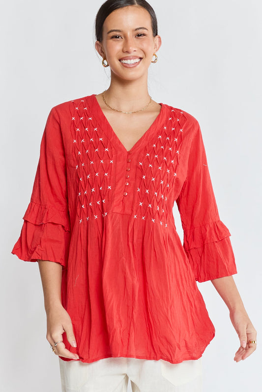 Image of Shirts. Product name - LulaLife Marilyn Shirt Red in Red colour by brand - Lulalife