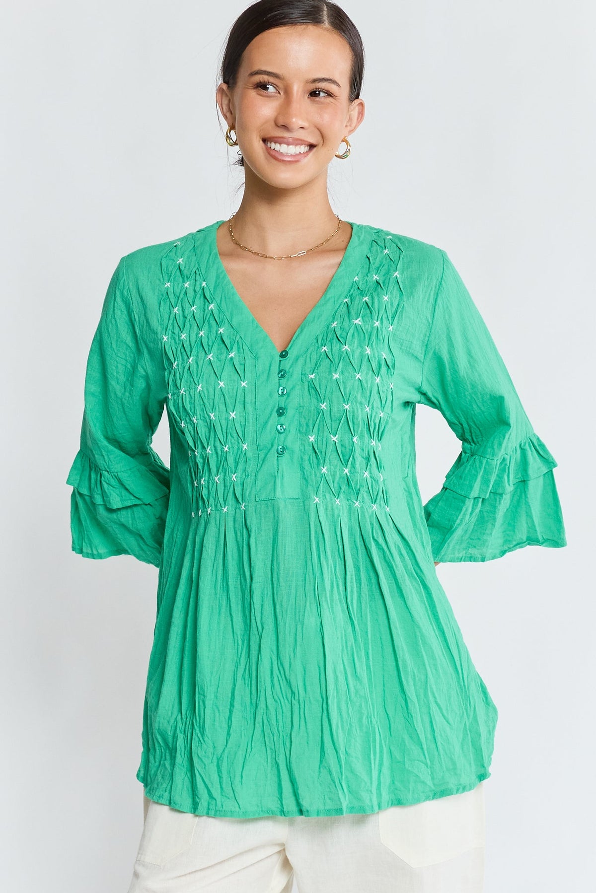 Image of Shirts. Product name - LulaLife Marilyn Shirt Sea in Sea colour by brand - Lulalife