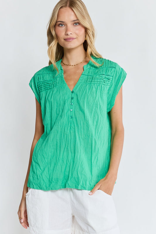 Image of a model wearing Tops. Product name - LulaLife Marilyn Top Sea in Sea colour by brand - Lulalife