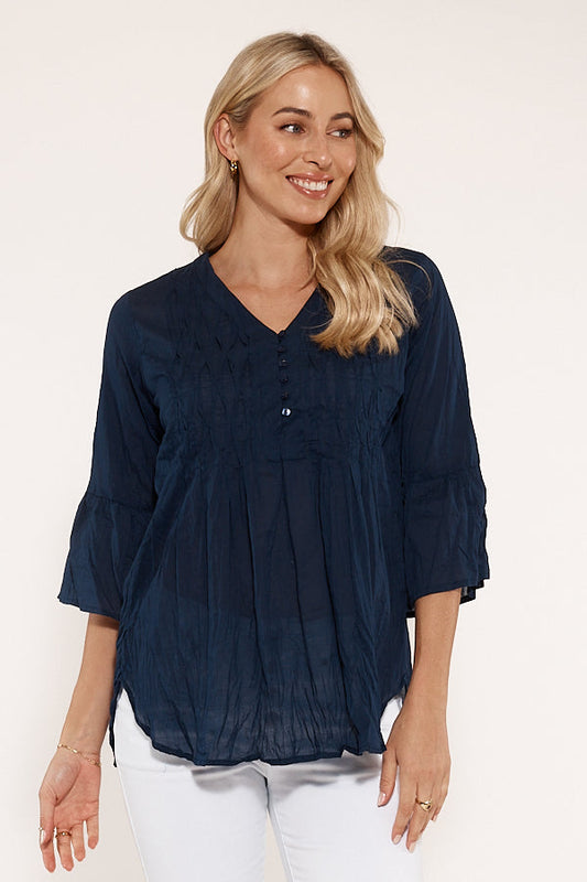 Image of Shirts. Productname: Lulalife Midori Shirt Navy | EXCLUSIVE in Navy colour by brand - Lulalife