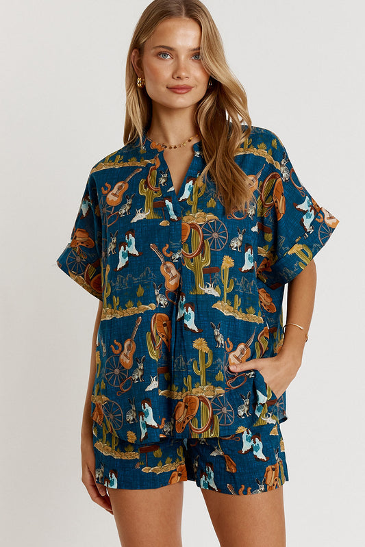 Image of a model wearing Shorts. Productname: LulaLife Prairie Short Navy in Navy colour by brand - Lulalife