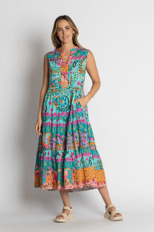 Image of Dresses. Product name - Lulalife Ratana Midi Lagoon in Tan colour by brand - LulaLife