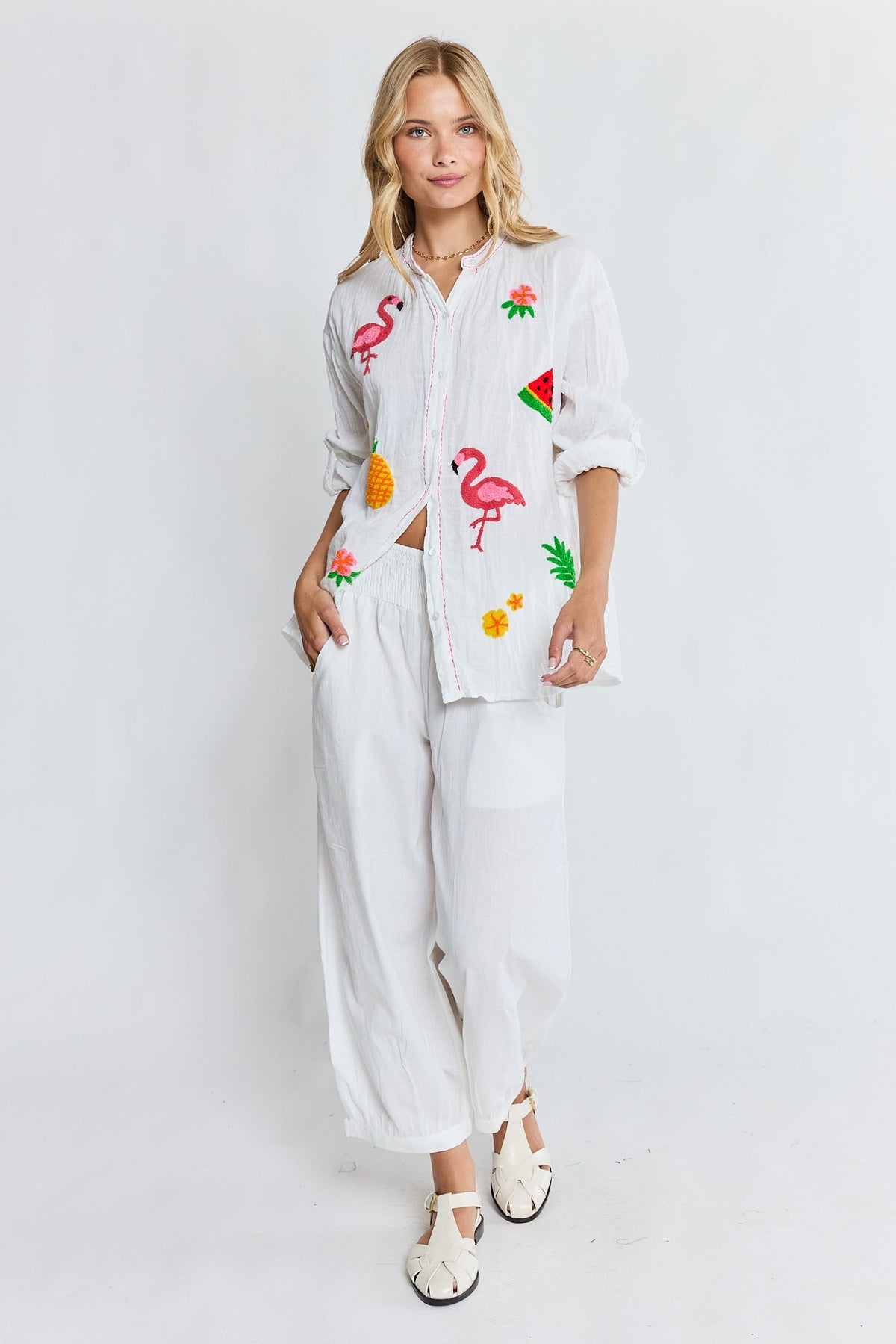 Image of a model wearing Pants. Product name - LulaLife Remi Balloon Pant White in White colour by brand - Lulalife