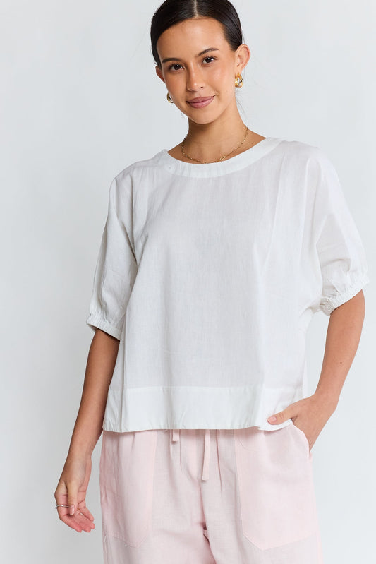 Image of a model wearing Tops. Product name - LulaLife Remi Top White in White colour by brand - Lulalife