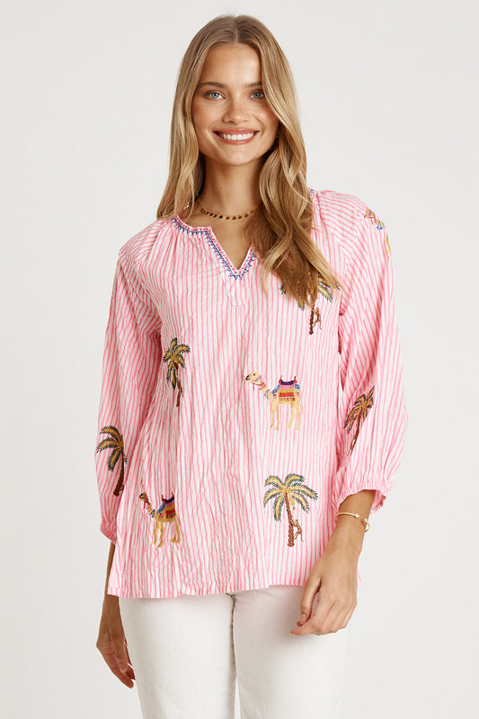 Image of a model wearing Tops. Productname: LulaLife Sahara Top Candy Stripe in Stripe colour by brand - LulaLife