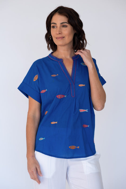 Image of a model wearing Tops. Productname: LulaLife Sardine Top Ocean in Ocean colour by brand - LulaLife