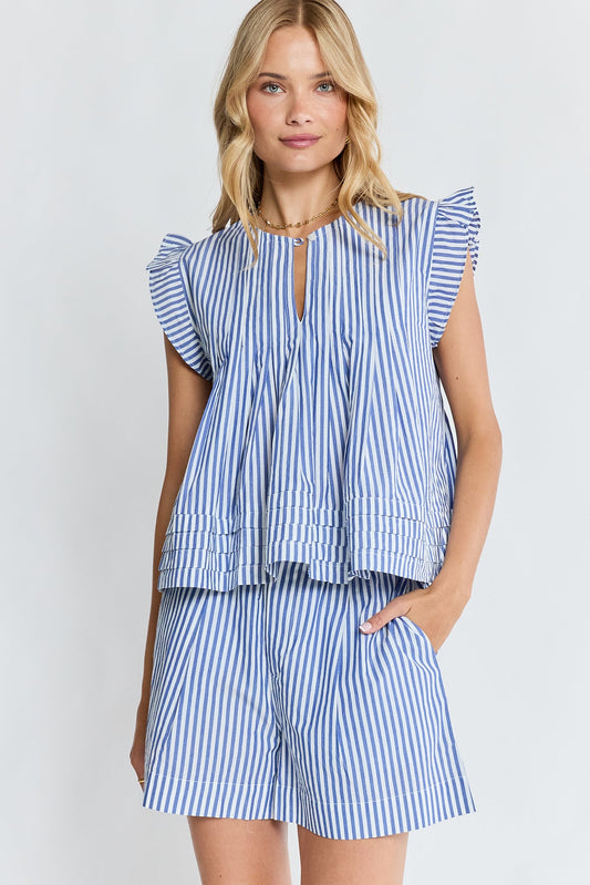 Image of a model wearing Tops. Product name - LulaLife Sylvie Top Stripe in Stripe colour by brand - Lulalife
