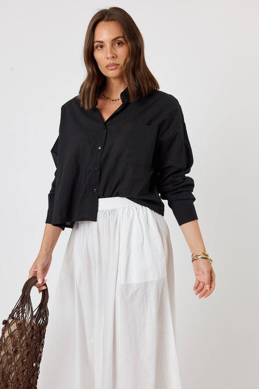 LulaLife Xenia Cropped Shirt (Black)