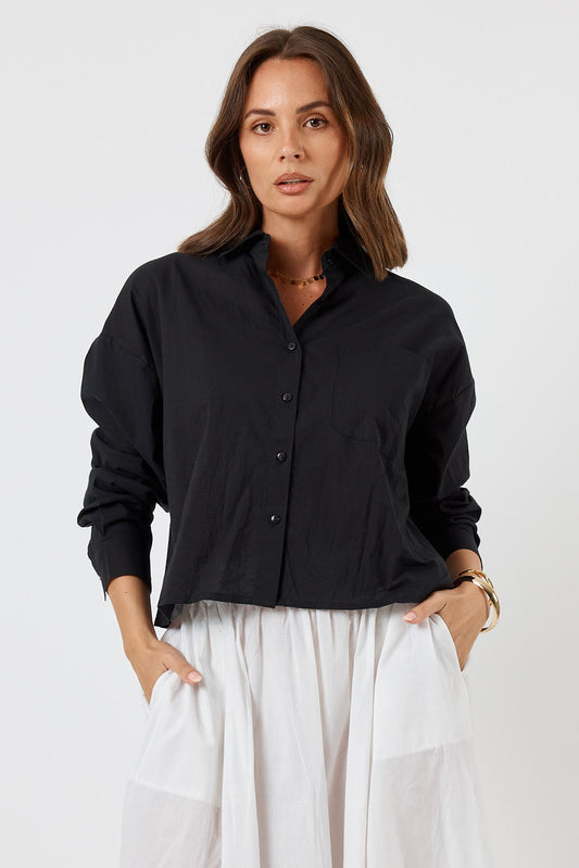 Image of Shirts. Product name - LulaLife Xenia Cropped Shirt Black in Black colour by brand - LulaLife