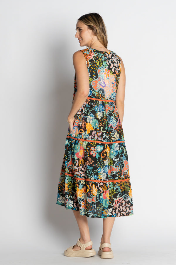 LulaLife Yara Tiered Midi Black (Red)
