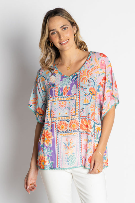 Image of a model wearing Tops. Product name - LulaLife Zorana Top Multi in Multi colour by brand - Lulalife