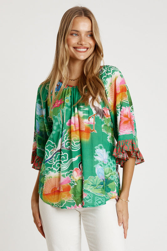 Image of a model wearing Tops. Productname: LulaLife Akiko Top Sea in Sea colour by brand - LulaLife