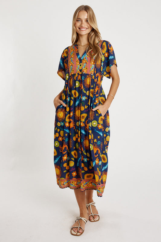 Image of Dresses. Productname: LulaLife Aliyah Midi Navy in Navy colour by brand - LulaLife