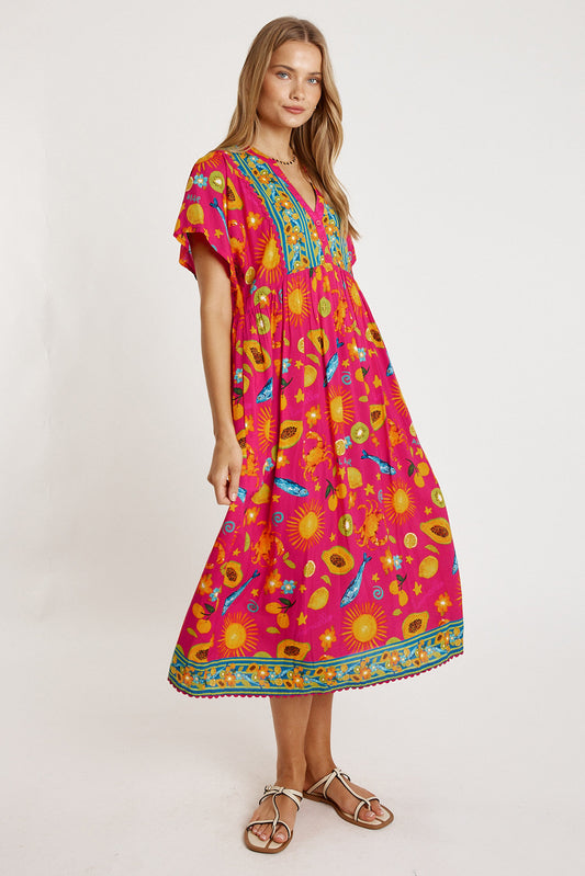 Image of Dresses. Productname: LulaLife Aliyah Midi Pink in Pink colour by brand - LulaLife