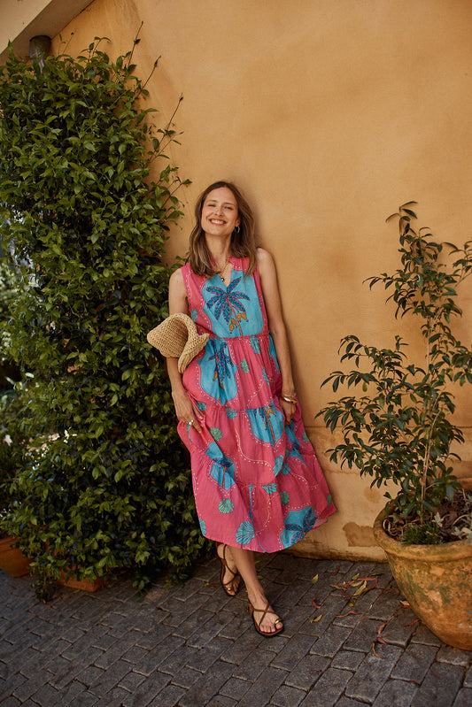 Image of Dresses. Productname: LulaLife Anaya Tiered Midi Pink in Pink colour by brand - LulaLife