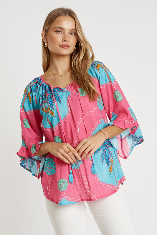 Image of a model wearing Tops. Productname: LulaLife Anaya Top Pink in Pink colour by brand - LulaLife