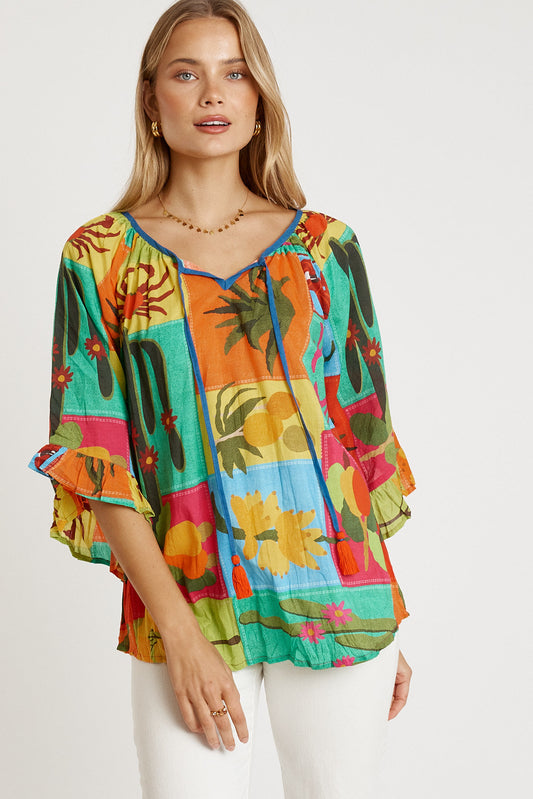 Image of a model wearing Tops. Productname: LulaLife Cactus Top Print in Print colour by brand - LulaLife