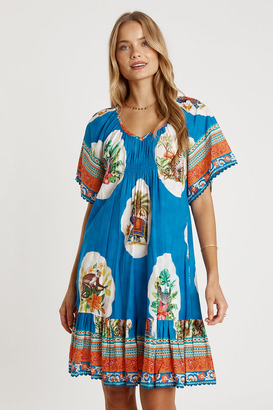 Image of Dresses. Productname: LulaLife Cyra Shirred Dress Sky in Red colour by brand - LulaLife