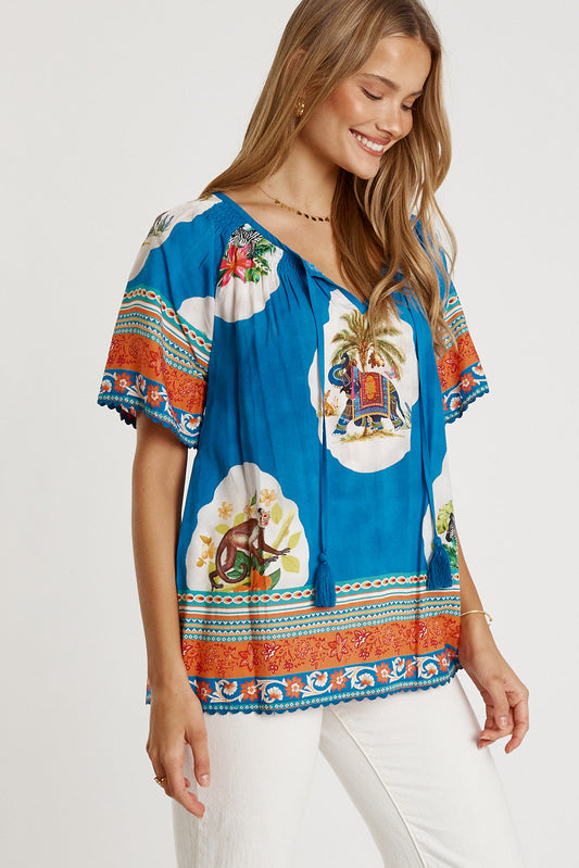 Image of a model wearing Tops. Productname: LulaLife Cyra Top Sky in Sky colour by brand - LulaLife