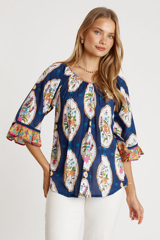 Image of a model wearing Tops. Productname: LulaLife Imogen Top Navy in Navy colour by brand - LulaLife