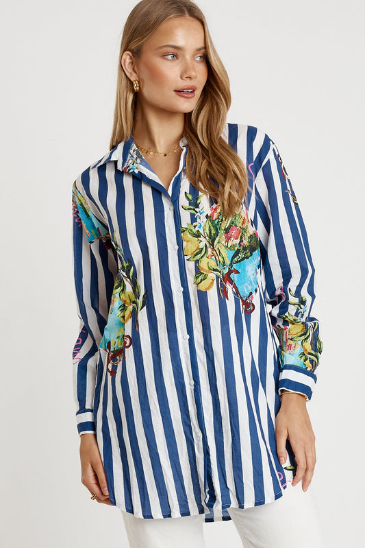 Image of Shirts. Productname: LulaLife Lucciano Shirt Navy Stripe in Navy colour by brand - LulaLife