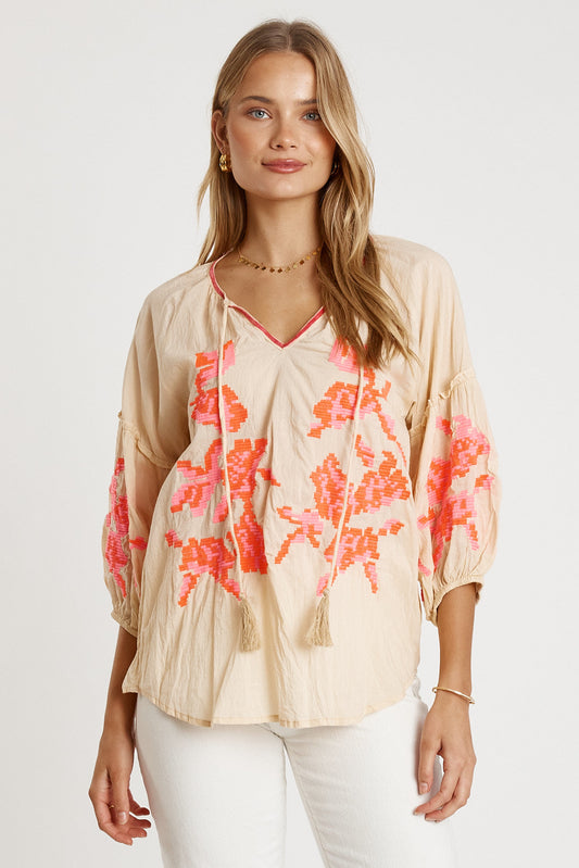 Image of a model wearing Tops. Productname: LulaLife Rosalind Top Ecru in Ecru colour by brand - LulaLife