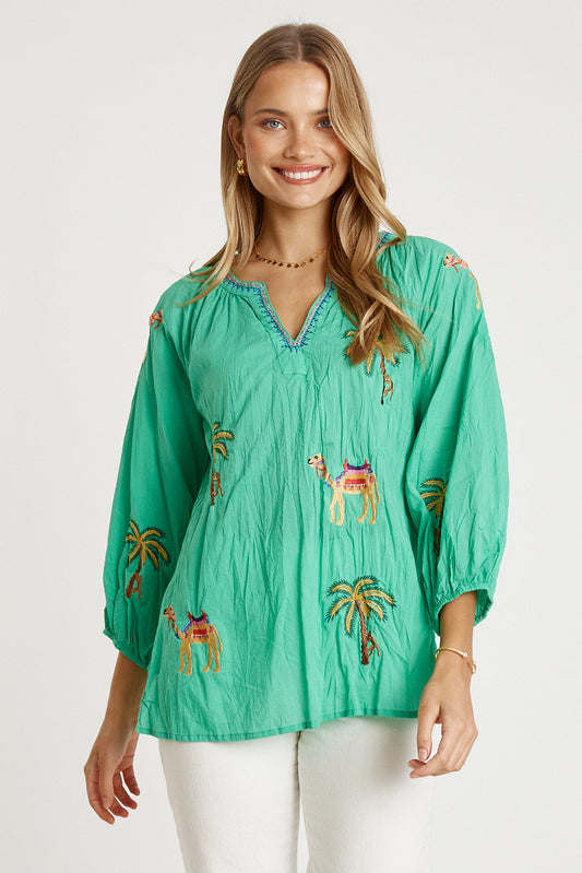 Image of a model wearing Tops. Productname: LulaLife Sahara Top Sea in Sea colour by brand - LulaLife