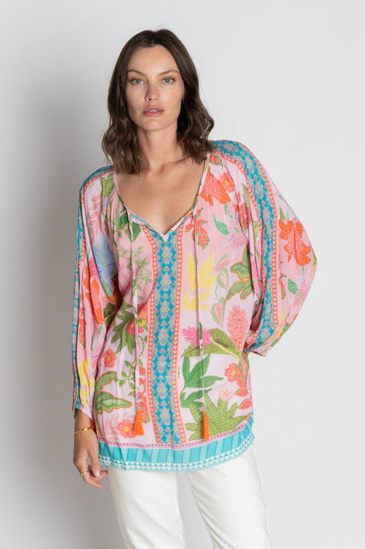 Image of a model wearing Tops. Productname: LulaSoul Anassa Top Pink in Pink colour by brand - LulaSoul